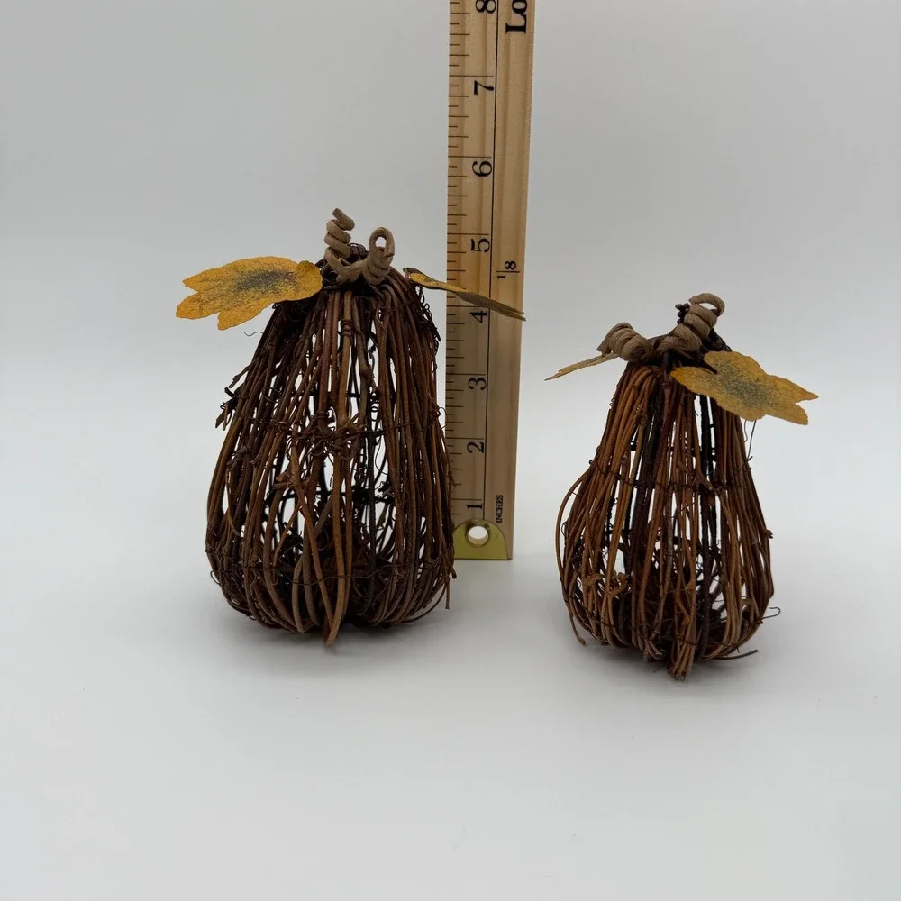 Fall Harvest Grapevine Pumpkin Decor Set of 2 Autumn Rustic Farmhouse Wicker